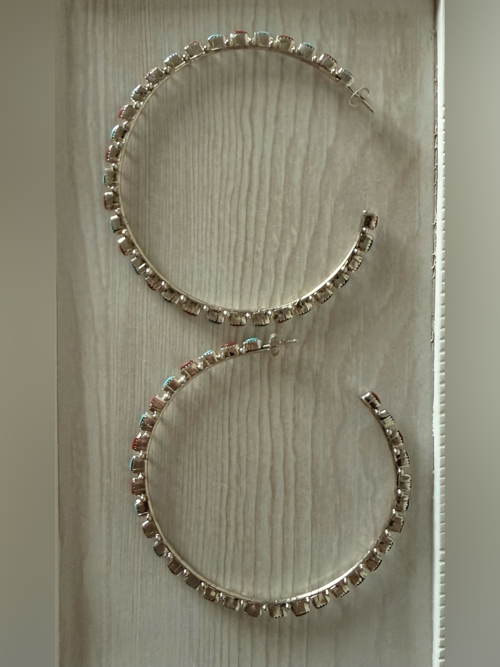 Goldie Lew Large Delicate Hoops Turquoise + Coral - Picture 3 of 5